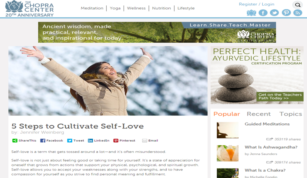 5 Steps to Cultivate Self-Love: a powerful article from Dr. Jennifer Weinberg MD www.JenniferWeinbergMD.com via Chopra.com