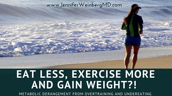 Overtraining and undereating, your body may actually gain weight due to metabolic dysfunction. #workout #fitness #eatingdisoders #fithessfuel #training #nutrition www.JenniferWeinbergMD.com