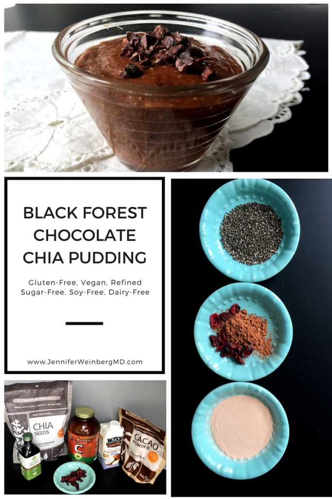 Black Forest Chocolate Chia Pudding: #glutenfree #vegan refined #sugarfree #healthy #health #healthyeating #cleaneating #eatclean #recipe #pudding #chocolate #chia #cherry www.jenniferweinbergmd.com