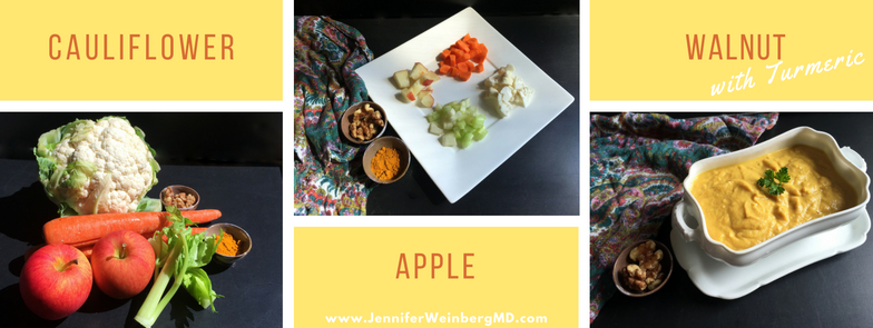 #Vegan #Cauliflower #Apple Walnut #Soup with Turmeric #healthyeating #health #healthy #glutenfree #dairyfree #fall #spice #vegetarian #veggie #recipe #healthyrecipe #glutenfreerecipe #veganrecipe #cook #eatclean #cleaneating #jerf #realfood #wholefood www.JenniferWeinbergMD.com