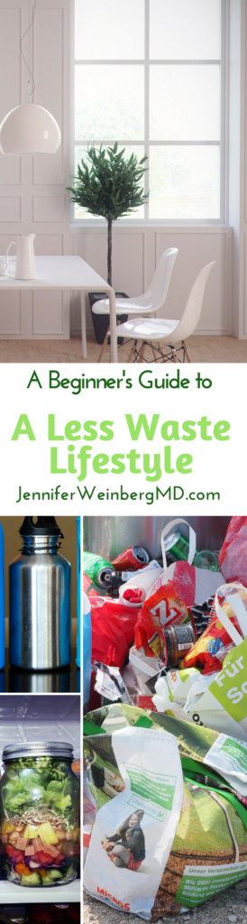 A beginner's guide to a less waste lifestyle and #minimalism #natural #cleanliving #eco #green #earth #earthday #cleanliving #lesswaste #environment www.jenniferweinbergmd.com