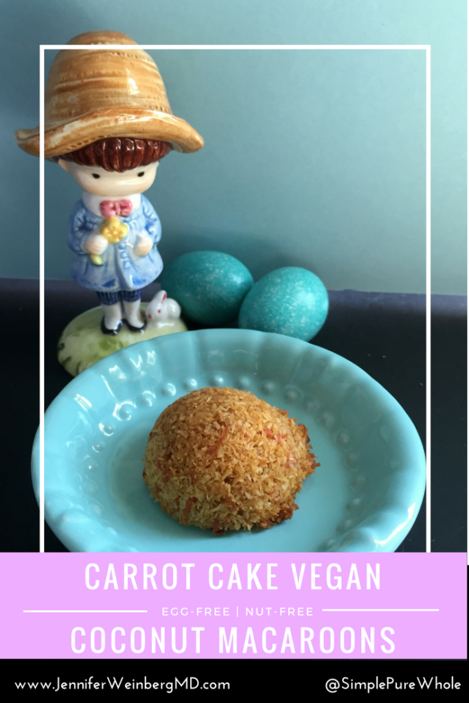 These carrot cake #vegan coconut macaroons are perfect for #Easter or #Passover. These #cookies are not only #eggfree but also #nutfree #dairyfree, #glutenfree and #paleo #healthy #healthyrecipe #bake #baking #health #wellness #food #healthyfood #carrot #carrotcake #dessert