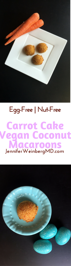These carrot cake #vegan coconut macaroons are perfect for #Easter or #Passover. These #cookies are not only #eggfree but also #nutfree #dairyfree, #glutenfree and #paleo #healthy #healthyrecipe #bake #baking #health #wellness #food #healthyfood #carrot #carrotcake #dessert