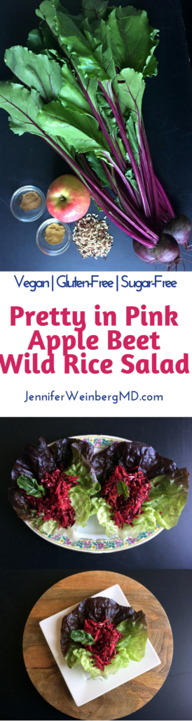 Pretty in Pink #Apple #Beet Wild #Rice #Salad in Lettuce Boats is the perfect light #plantbased #healthy #recipe #GlutenFree #Vegan #Vegetarian #NutFree #SoyFree #SugarFree #EggFree #DairyFree www.JenniferWeinbergMD.com