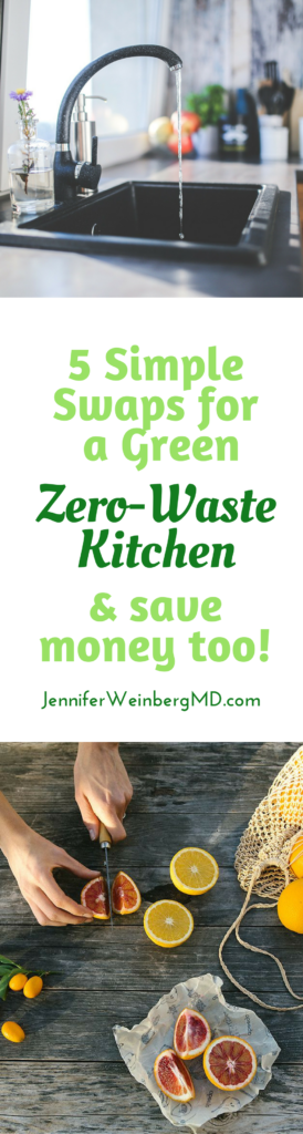 These simple swaps inspired by #minimalism will help you build a green zero-waste kitchen while saving you money too! Make a few simple swaps to craft a more sustainable and green zero-waste kitchen. As an added benefit you will #save #money while helping the #earth Here are 5 simple swaps for a #green #zerowaste #kitchen #eco #lifestyle