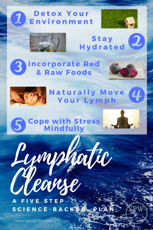 A five step science-backed #lymphatic #cleanse #detox #health #healthy #wellness #food #healthyfood #eat #cleaneating #infographic #eatclean www.JenniferWeinbergMD.com