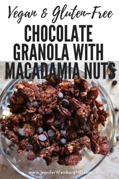 #Vegan #GlutenFree Sea Salt #Chocolate #Granola with Macadamia #Nuts Simple vegan and gluten-free granola infused with #cacao and full of plant-based #protein, #fiber and healthy fats! It makes the perfect quick #breakfast #snack or #dessert #healthyrecipe #glutenfreerecipe #glutenfreegranola #chocolategranola #vegangranola #veganrecipe #plantbased #plantbasedrecipe #chocolaterecipe #valentinesrecipe #glutenfreevegan #vegangranola